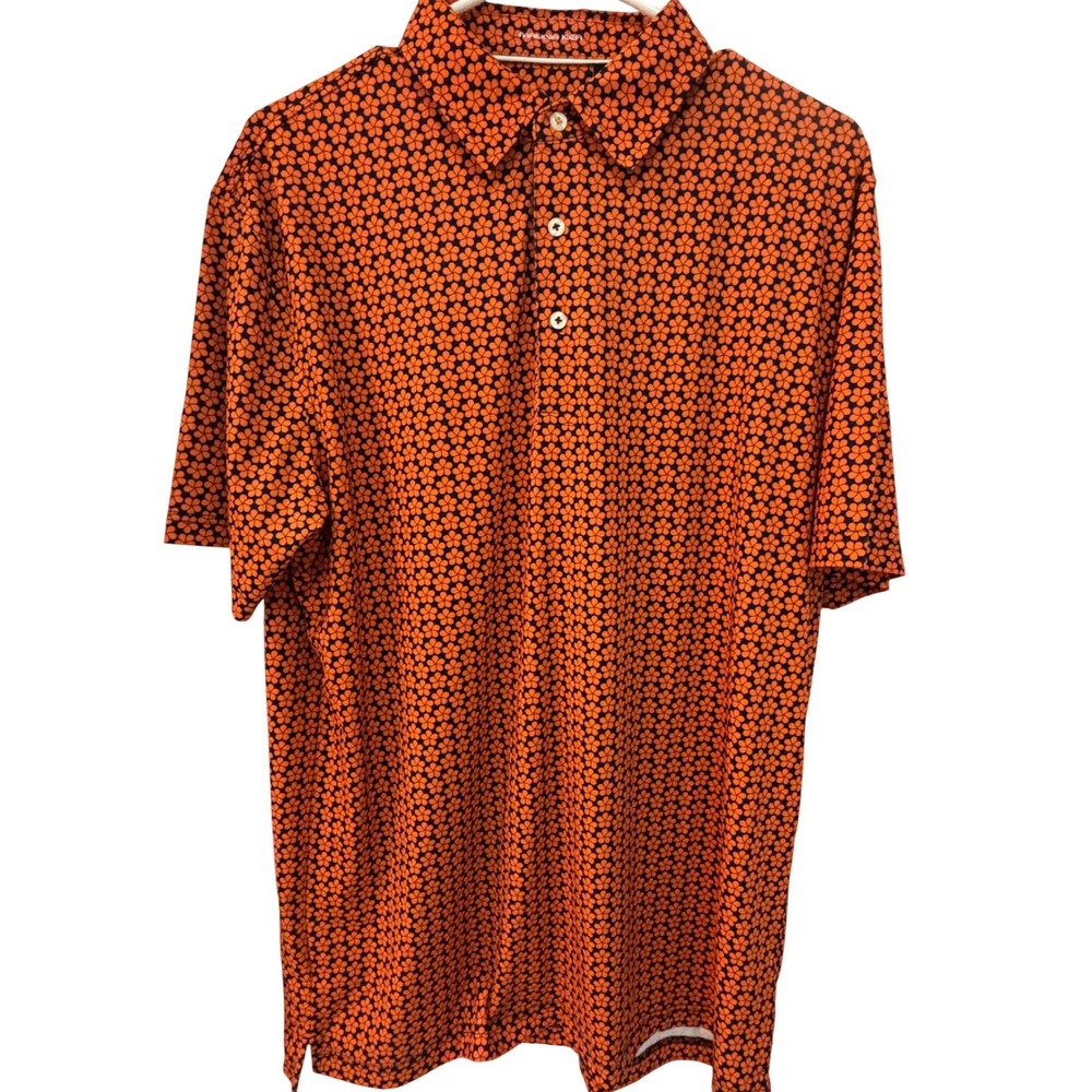 Mauna Kea Mens Orange Floral Bamboo Charcoal Performance Golf Polo Shirt Size M